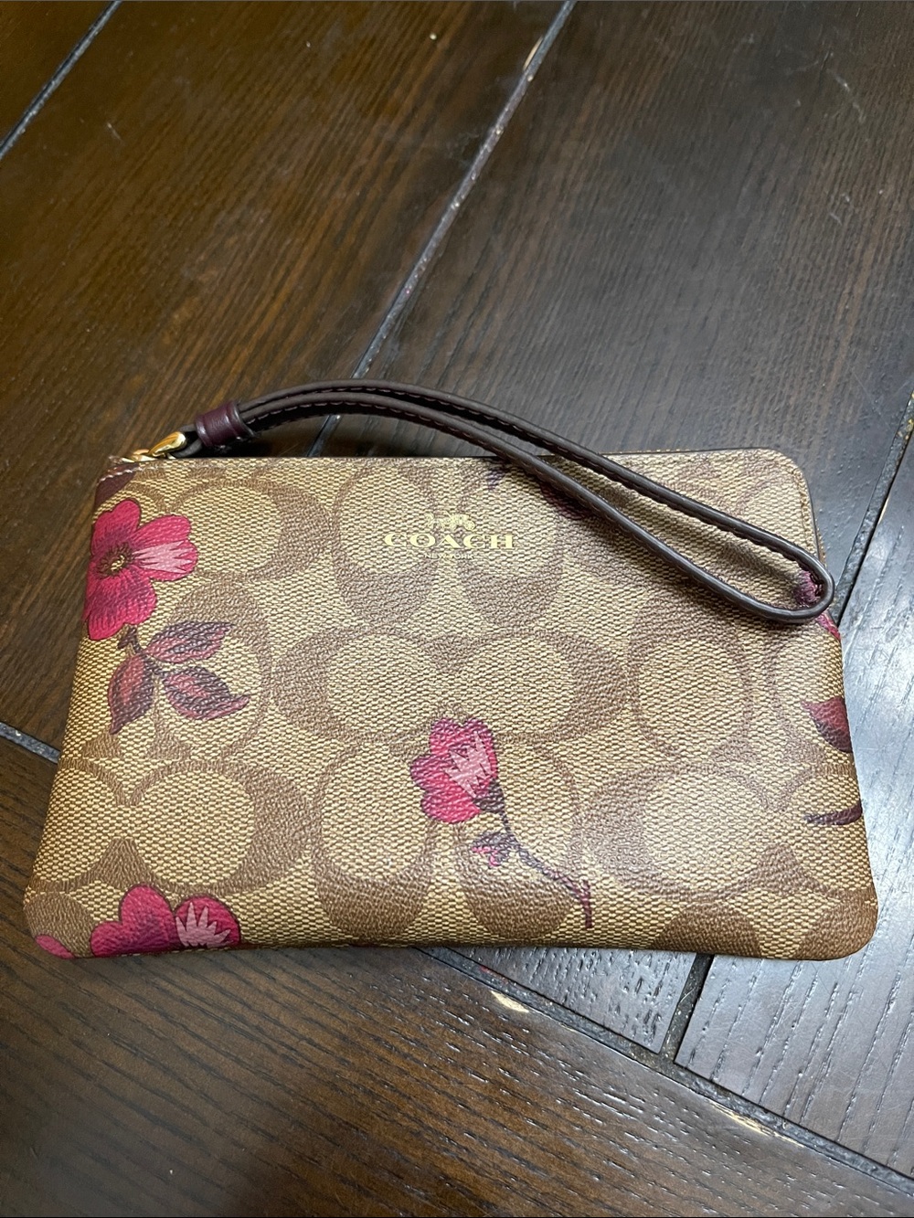 Coach Tan Signature Floral Wristlet
